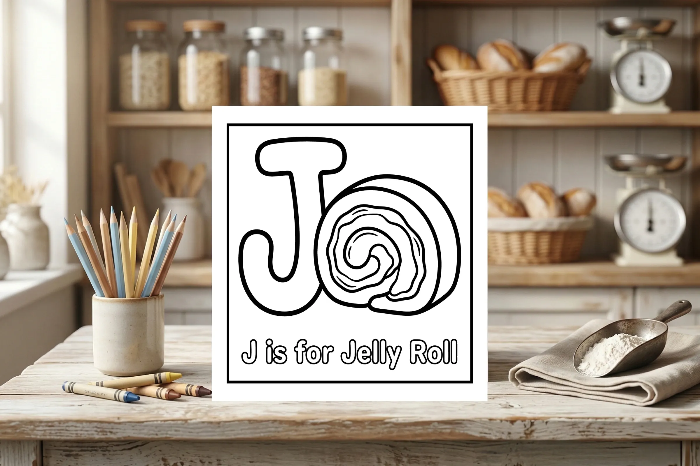 J is for Jelly Roll Alphabet Coloring Page