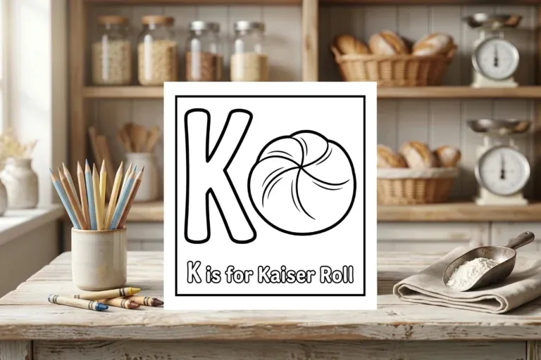 K is for Kaiser Roll Alphabet Coloring Page