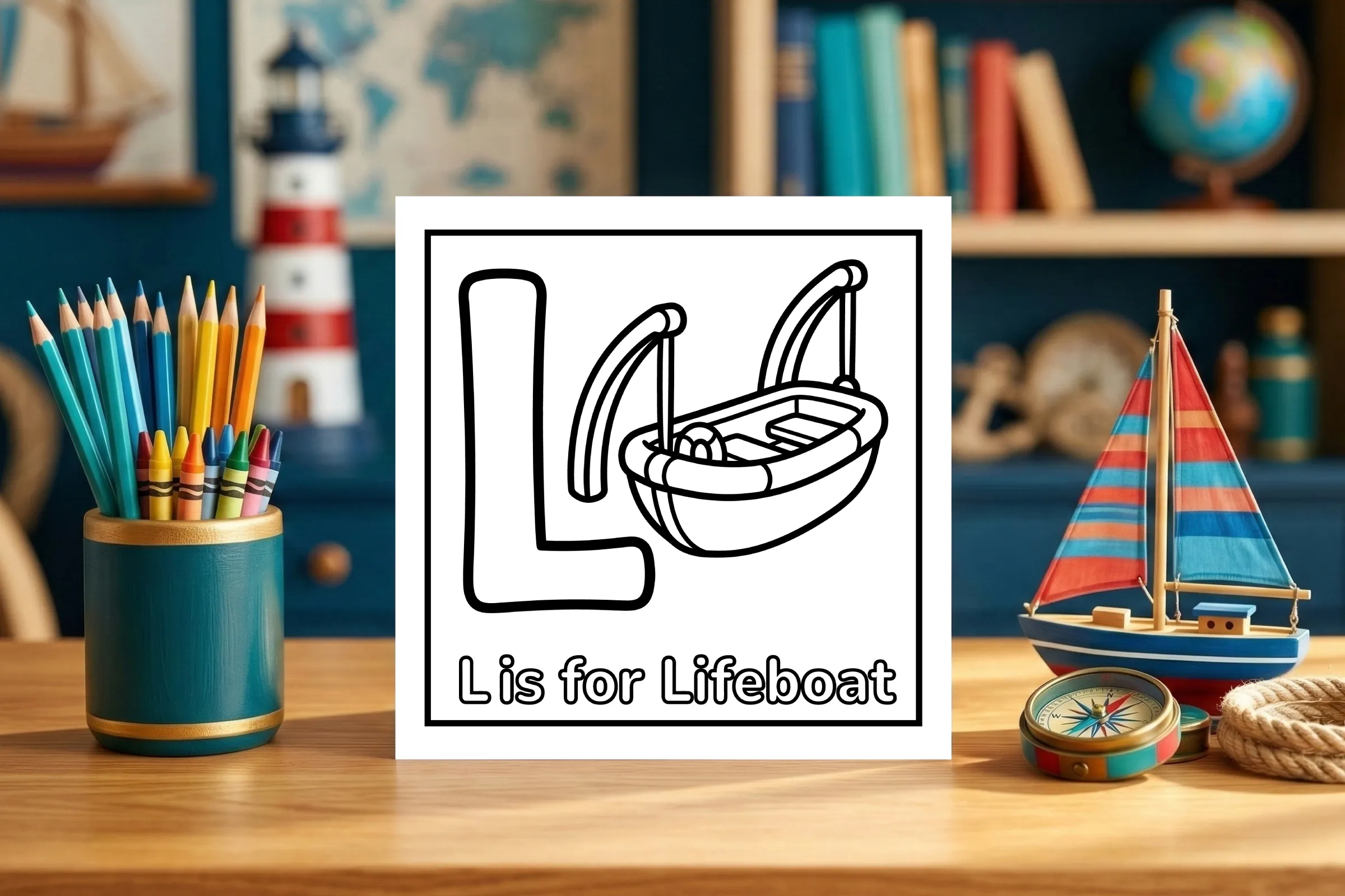 L is for Lifeboat Rescue Boat Graphic