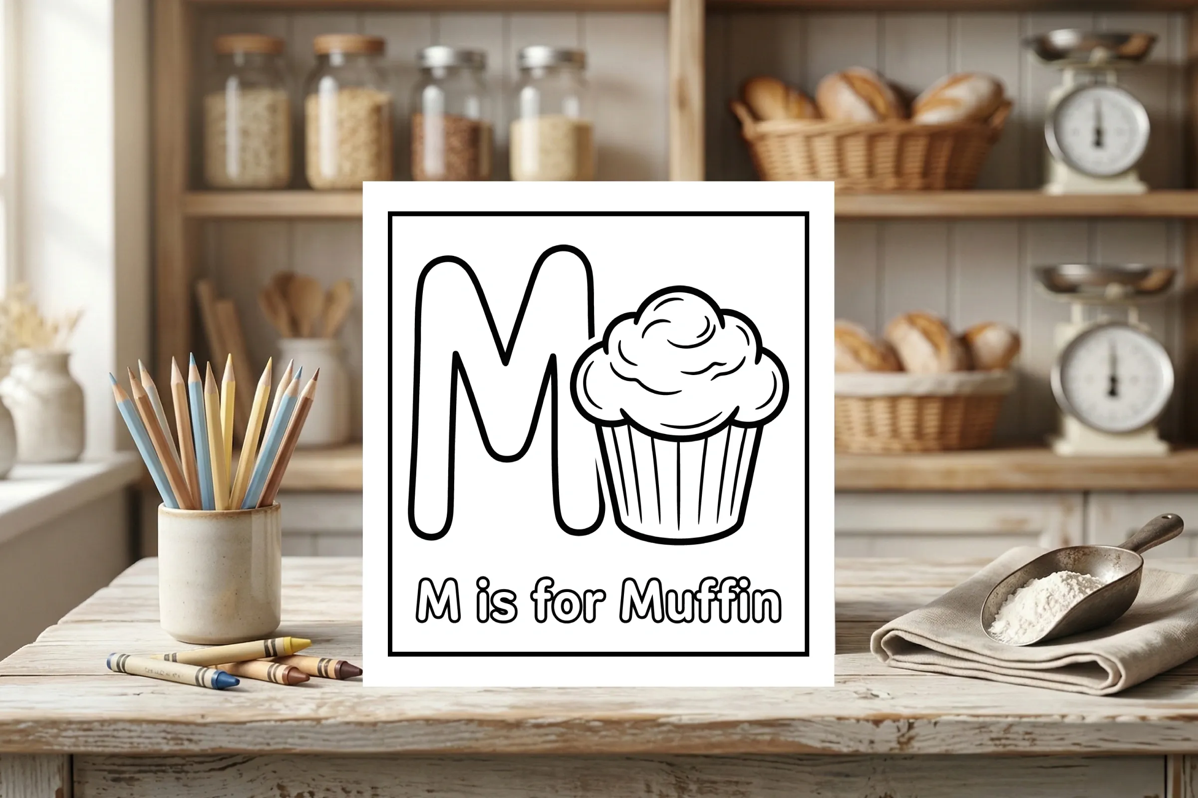 M is for Muffin Alphabet Coloring Page