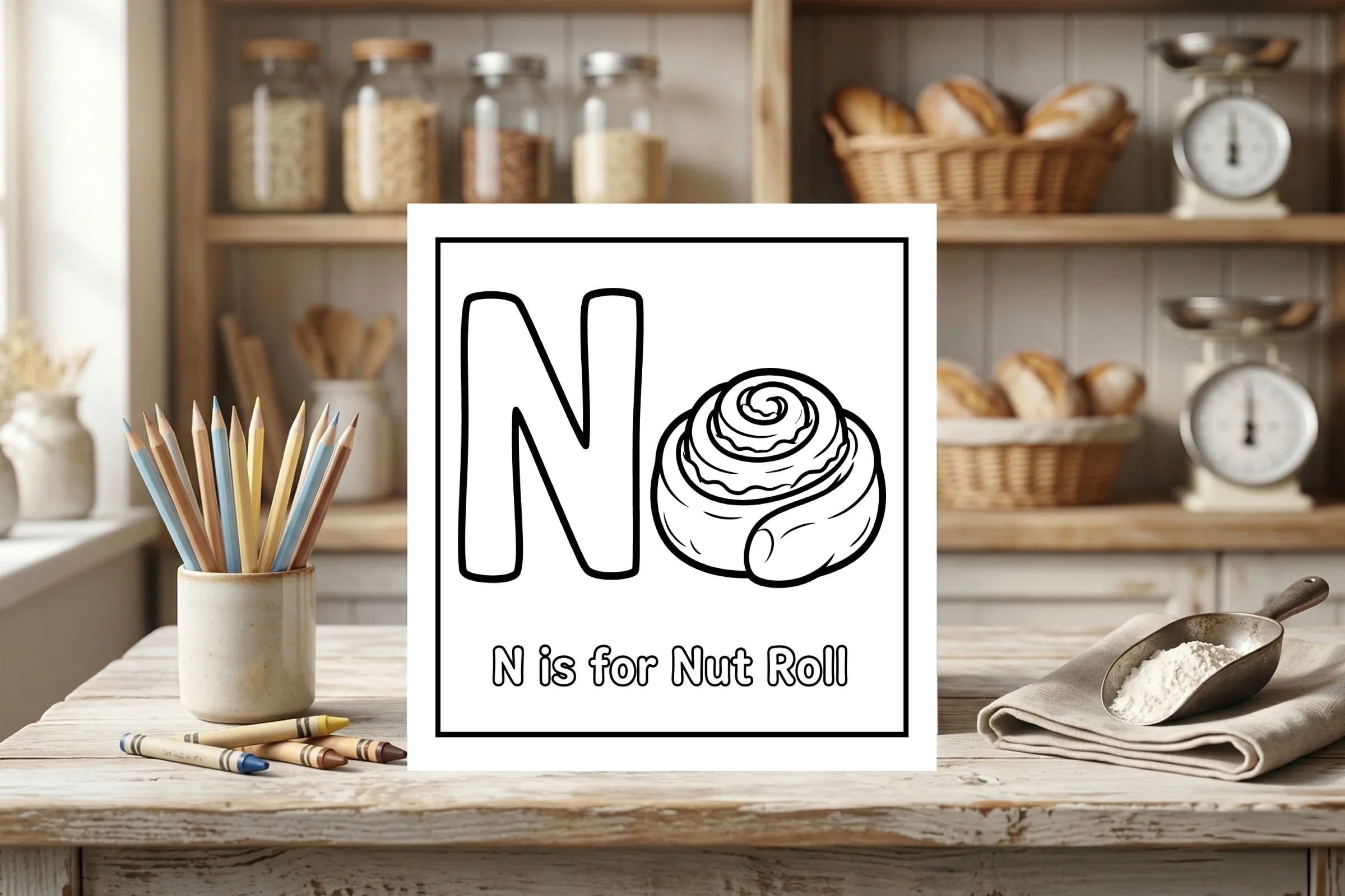 N is for Nut Roll Alphabet Coloring Page