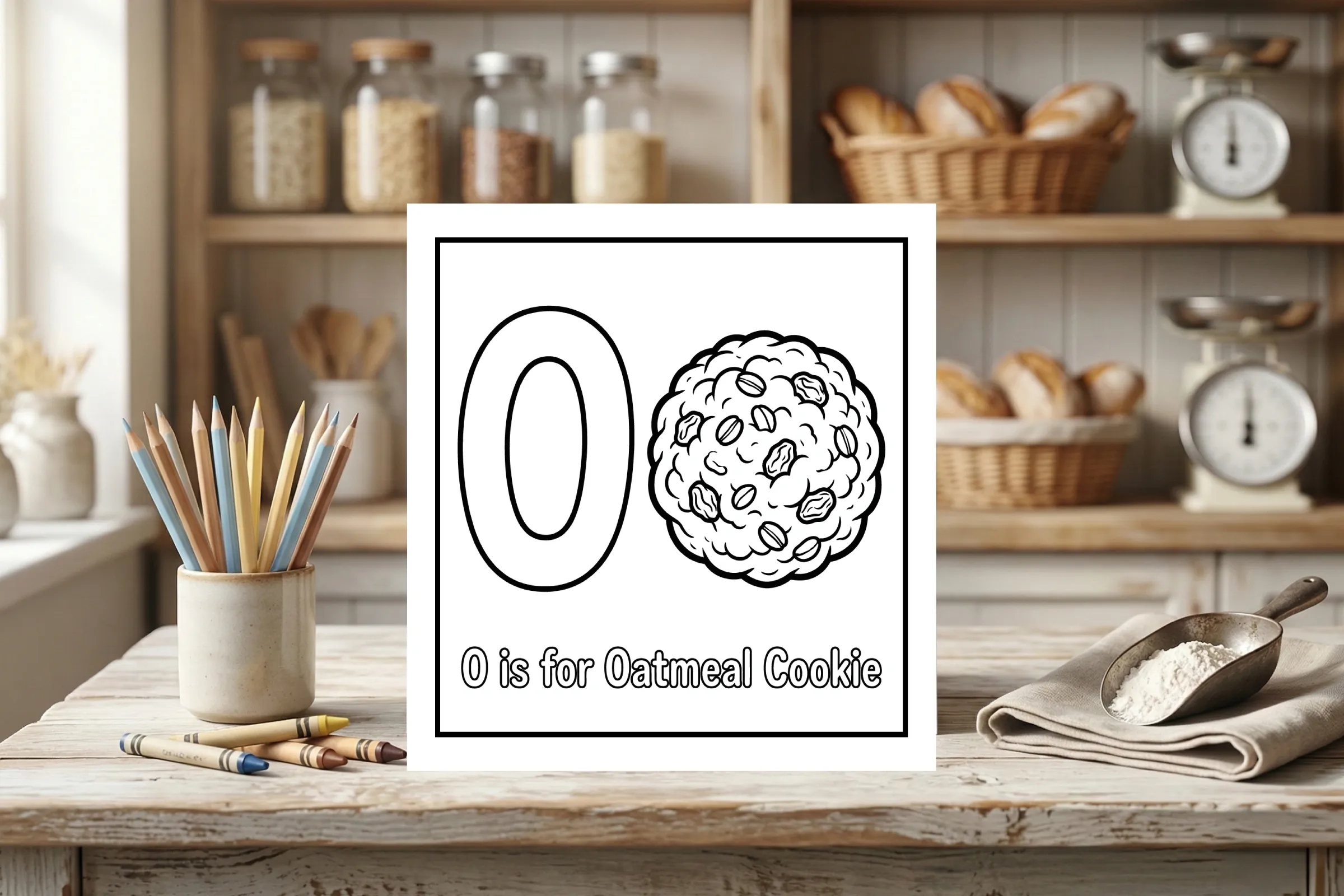 O is for Oatmeal Cookie Alphabet Coloring Page