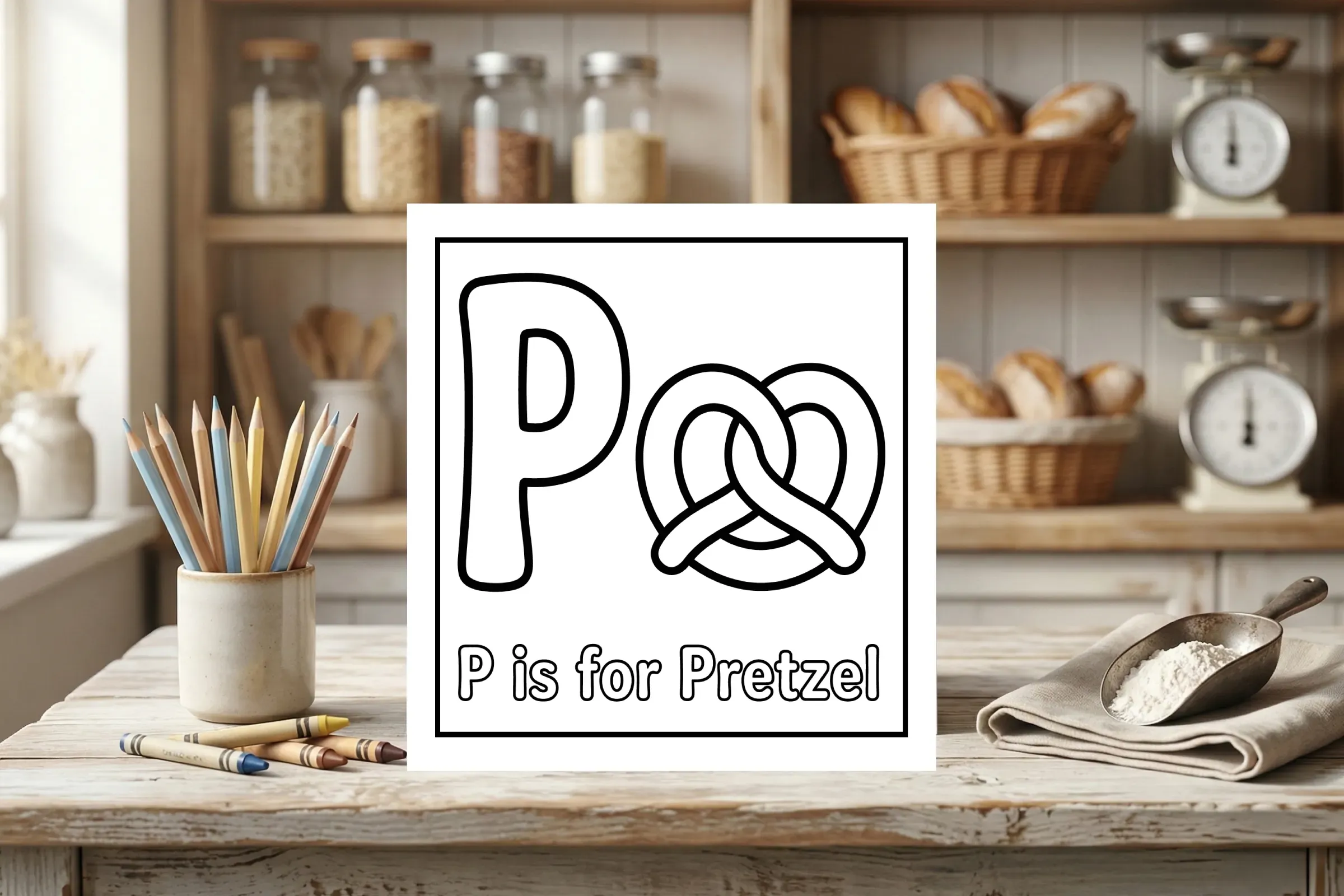 P is for Pretzel Alphabet Coloring Page