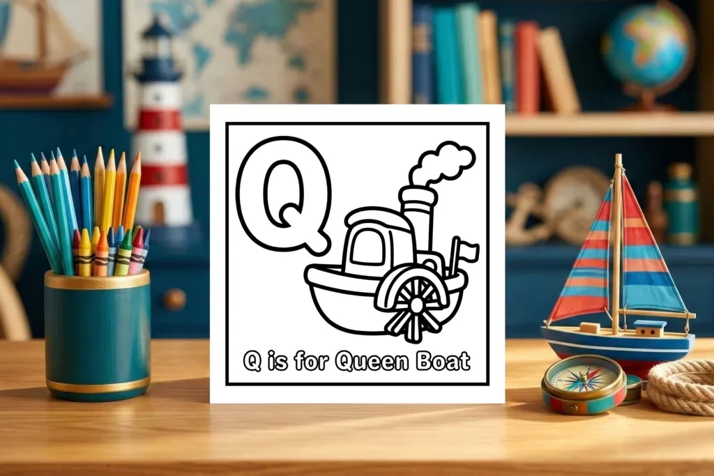 Q is for Queen Boat Steamboat Printable