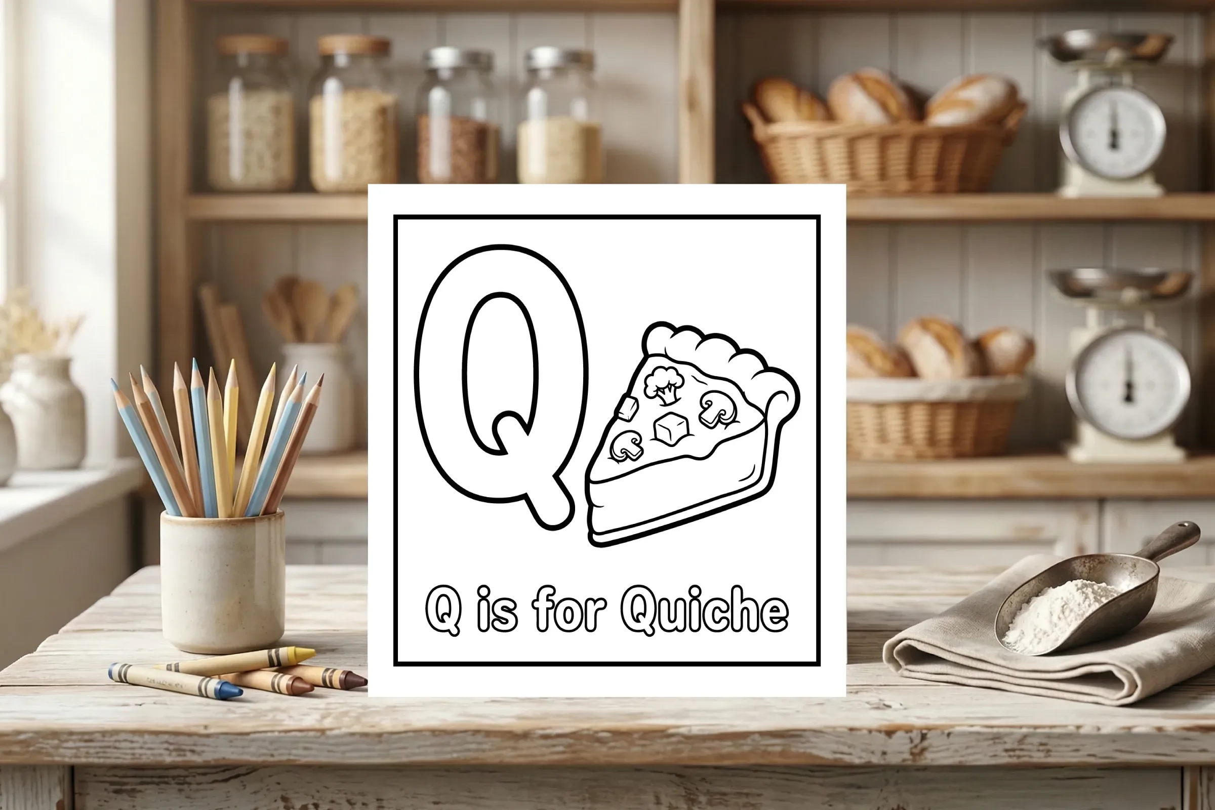 Q is for Quiche Alphabet Coloring Page