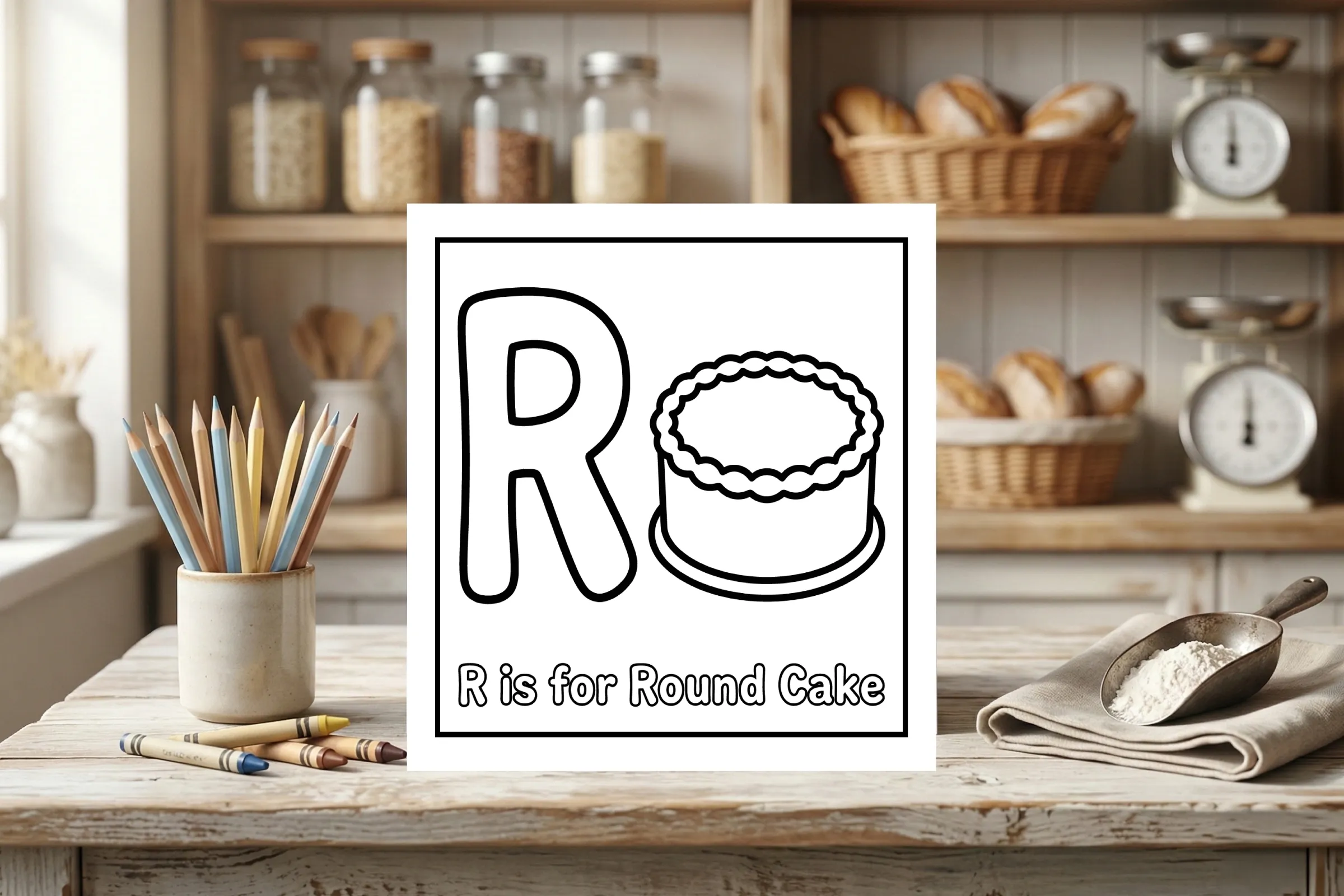 R is for Round Cake Alphabet Coloring Page