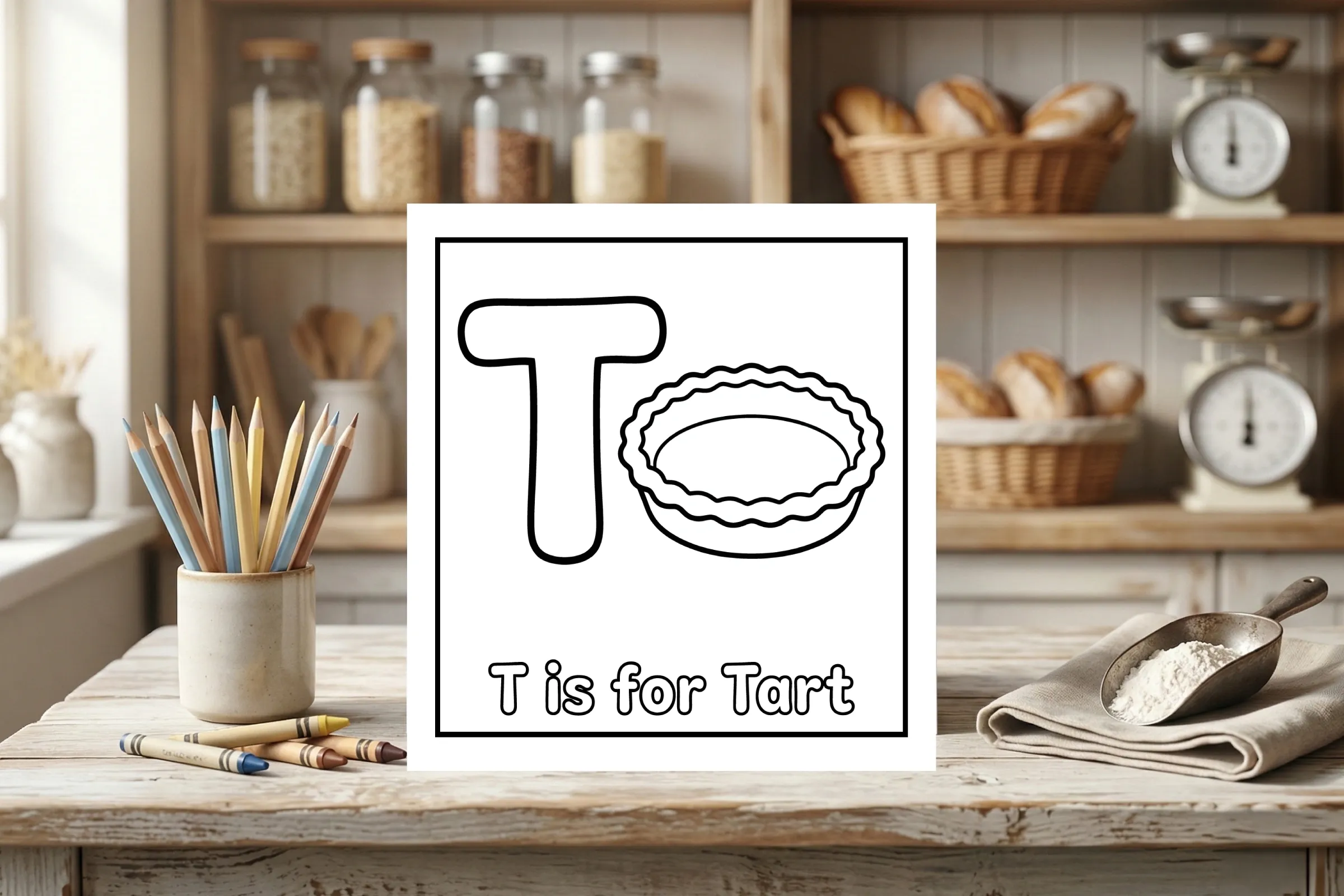 T is for Tart Alphabet Coloring Page
