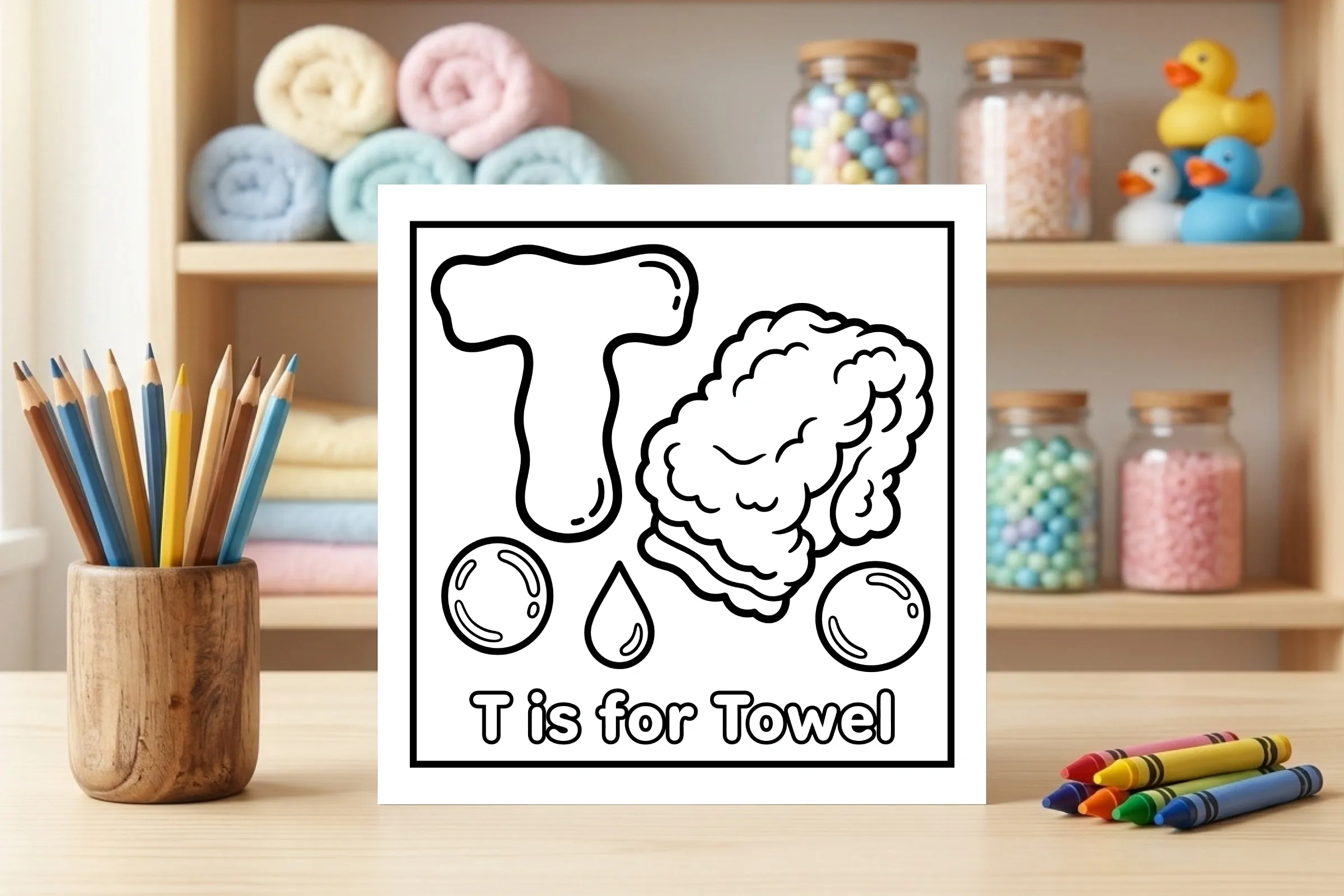 T is for Towel Alphabet Coloring Page