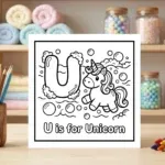U is for Unicorn Alphabet Coloring Page