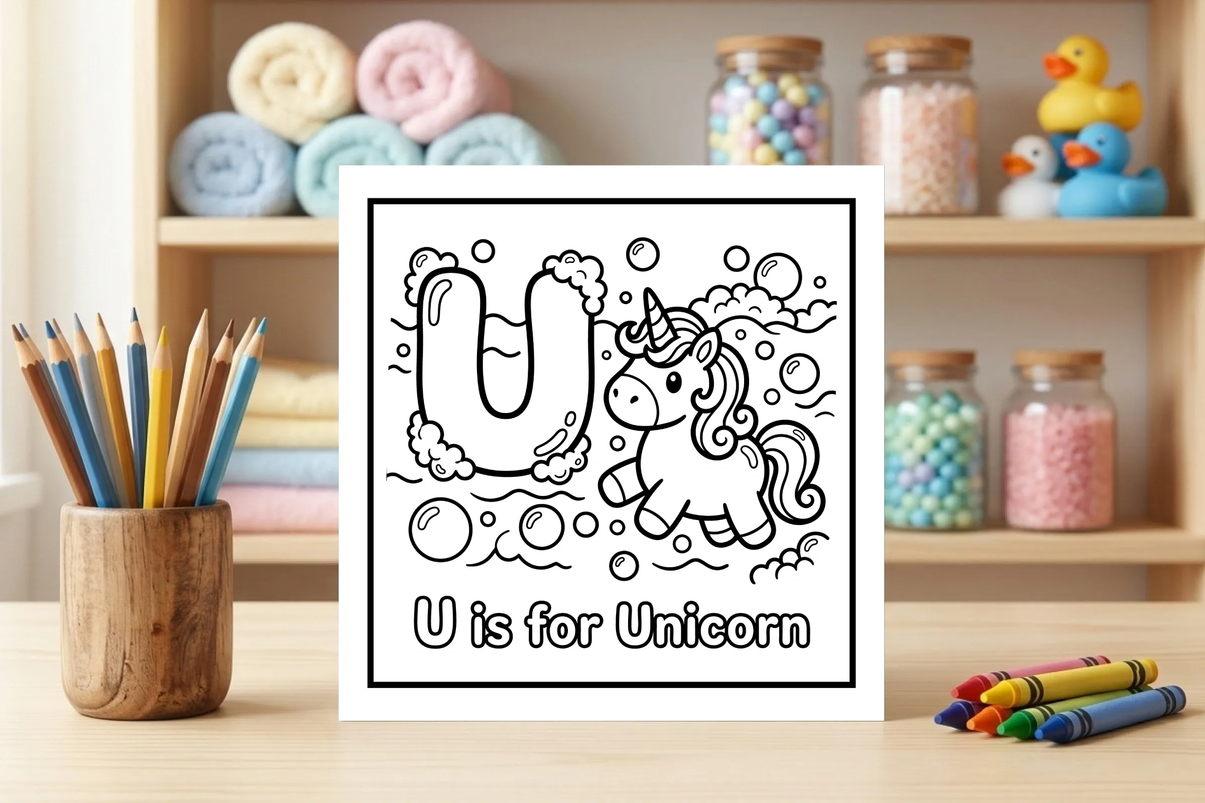 U is for Unicorn Alphabet Coloring Page