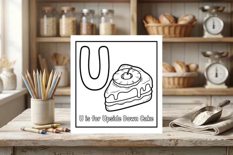 U is for Upside Down Cake Alphabet Coloring Page