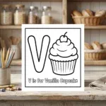 V is for Vanilla Cupcake Alphabet Coloring Page
