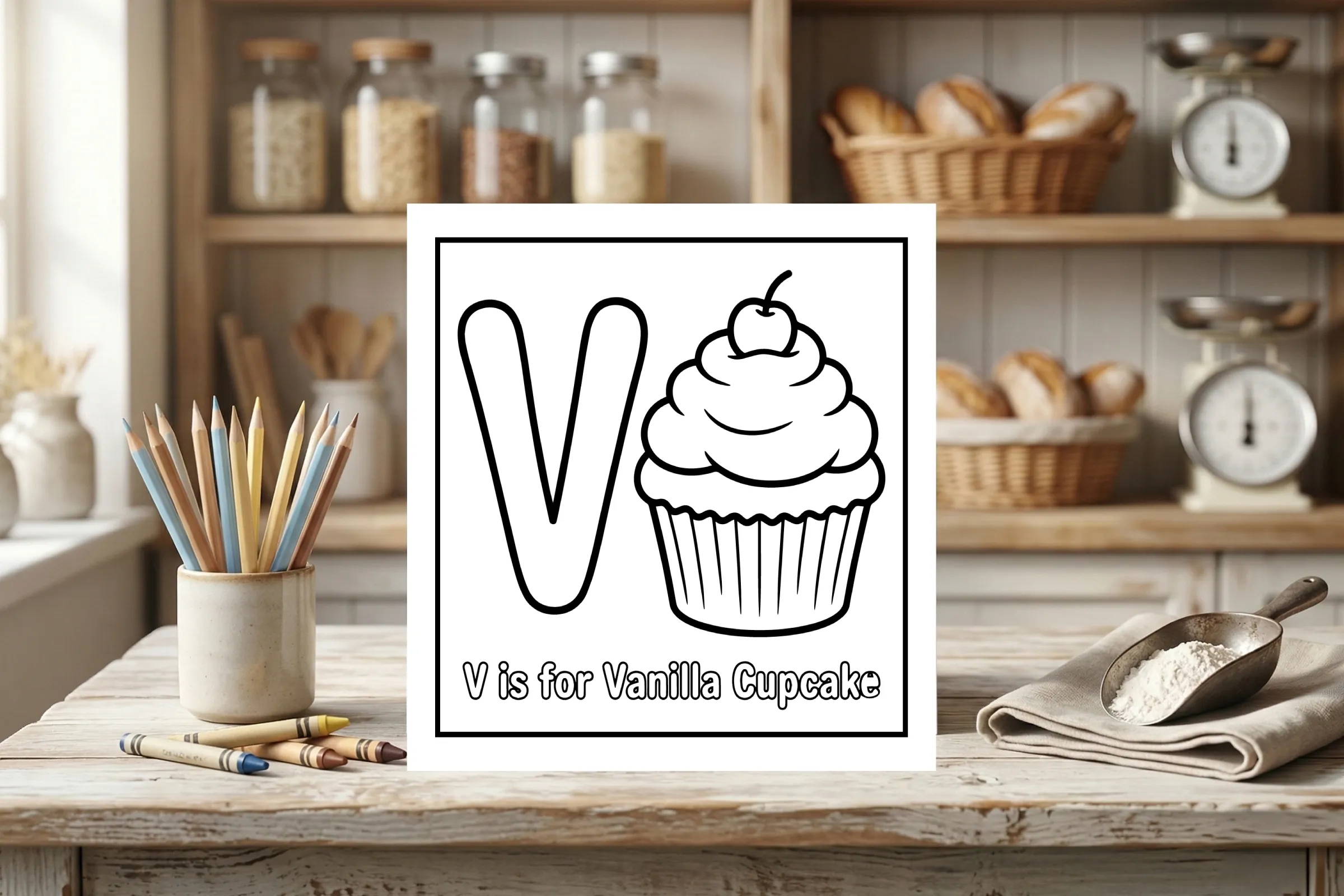 V is for Vanilla Cupcake Alphabet Coloring Page