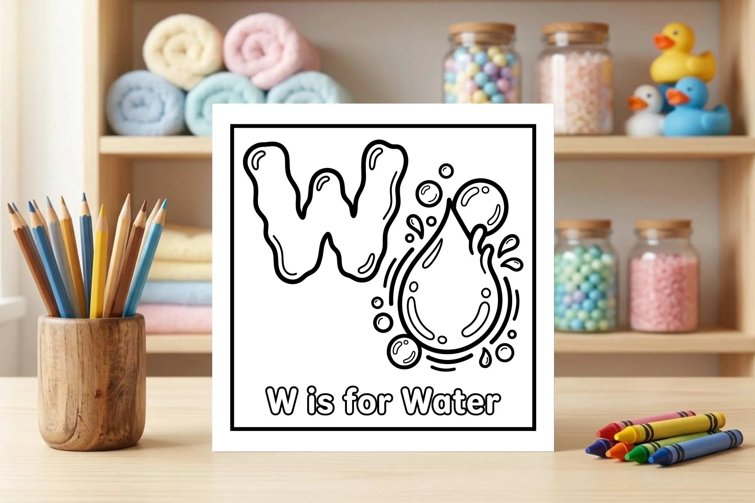 W is for Water Alphabet Coloring Page