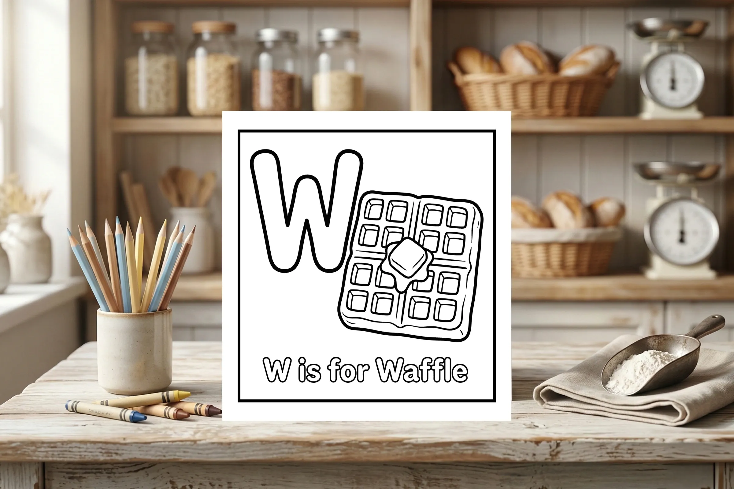 W is for Waffle Alphabet Coloring Page
