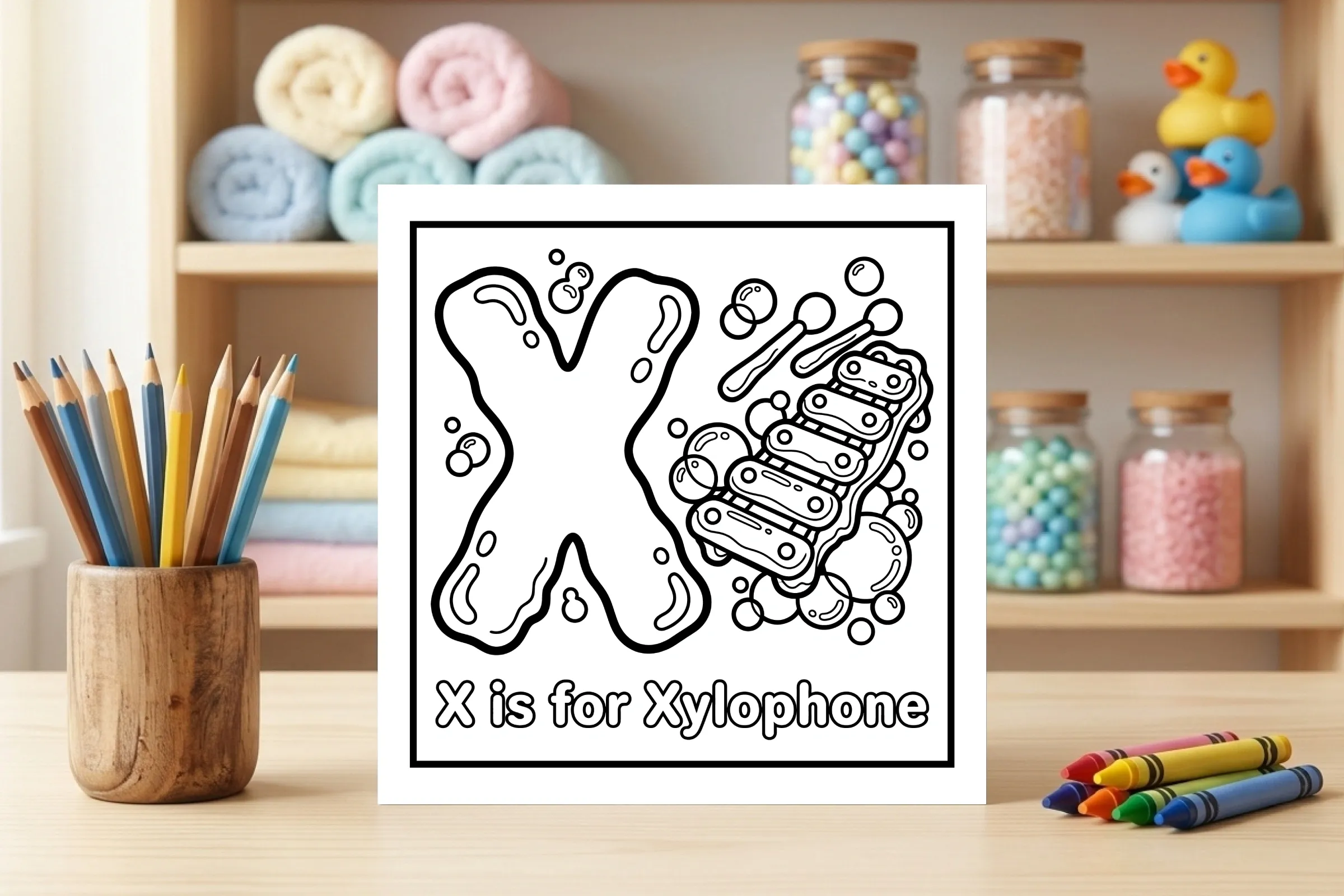 X is for Xylophone Alphabet Coloring Page