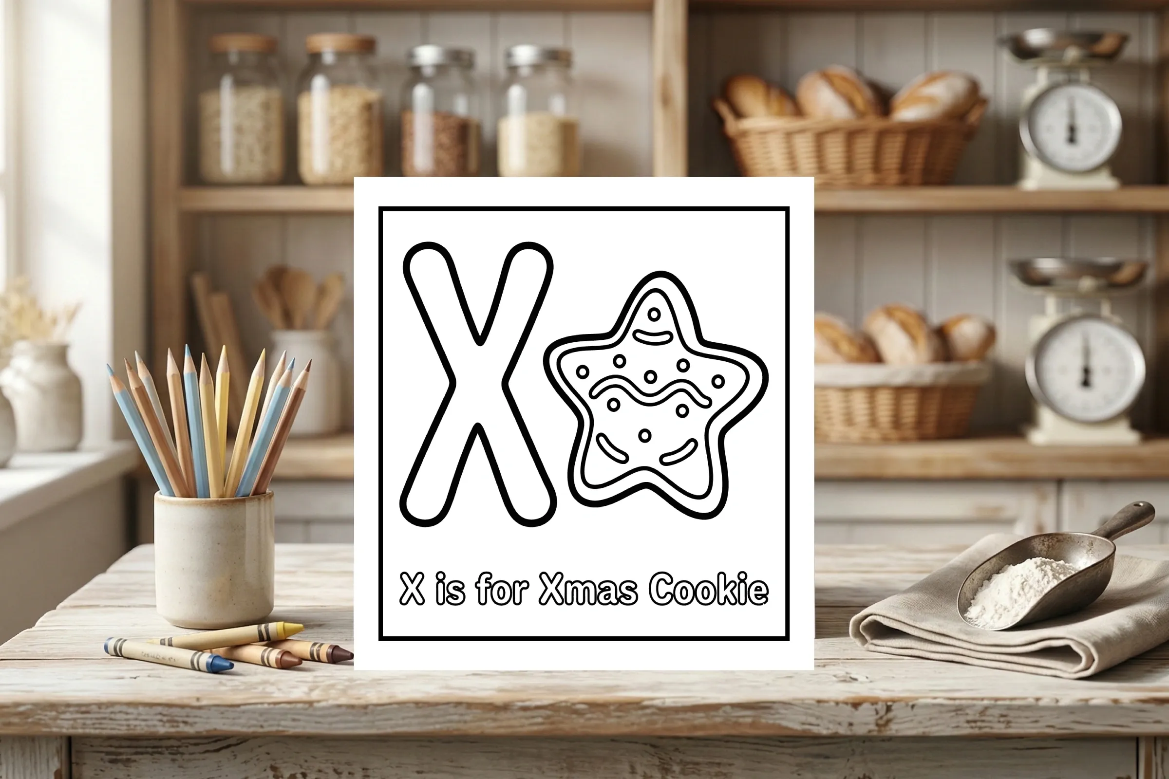 X is for Xmas Cookie Alphabet Coloring Page