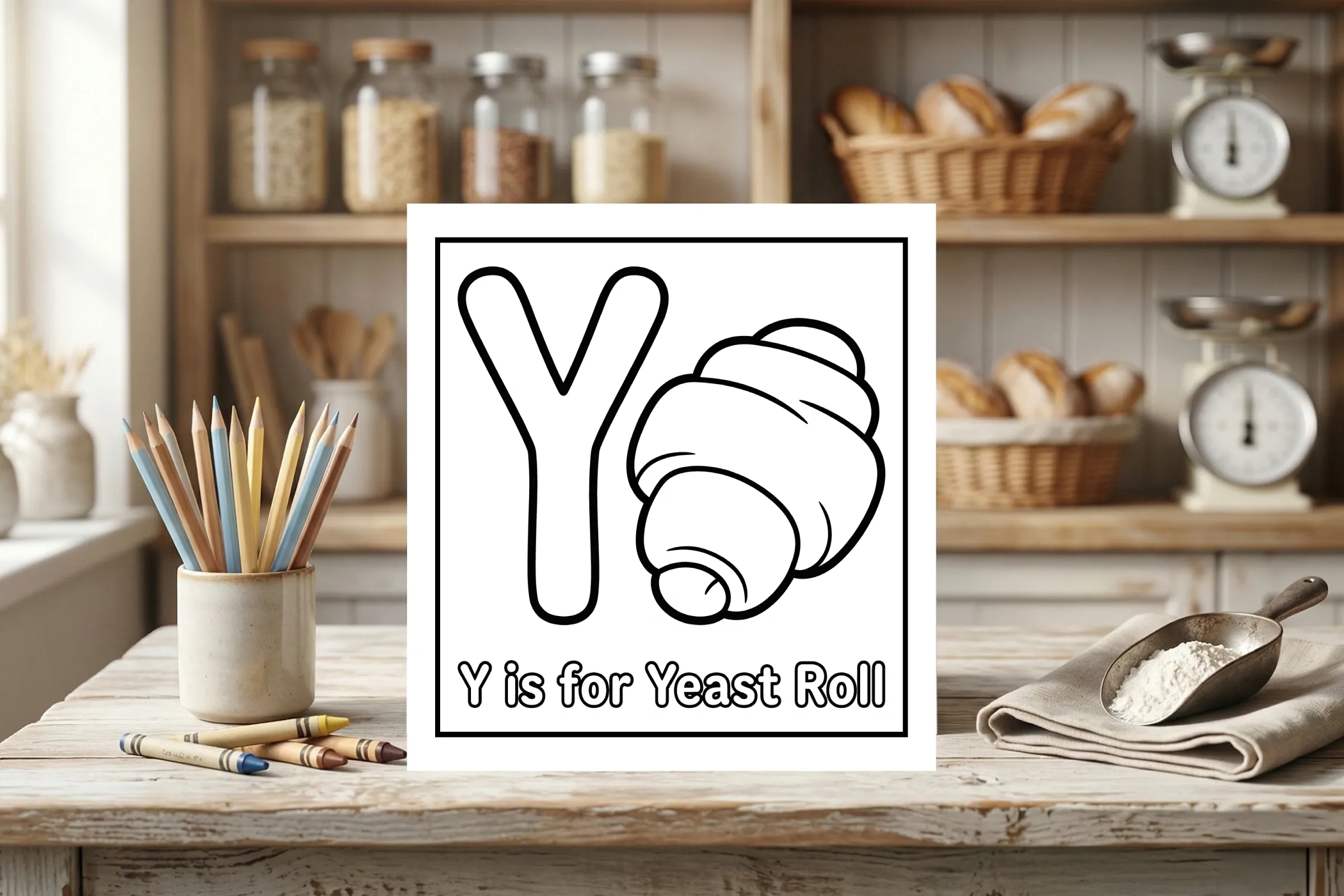 Y is for Yeast Roll Alphabet Coloring Page