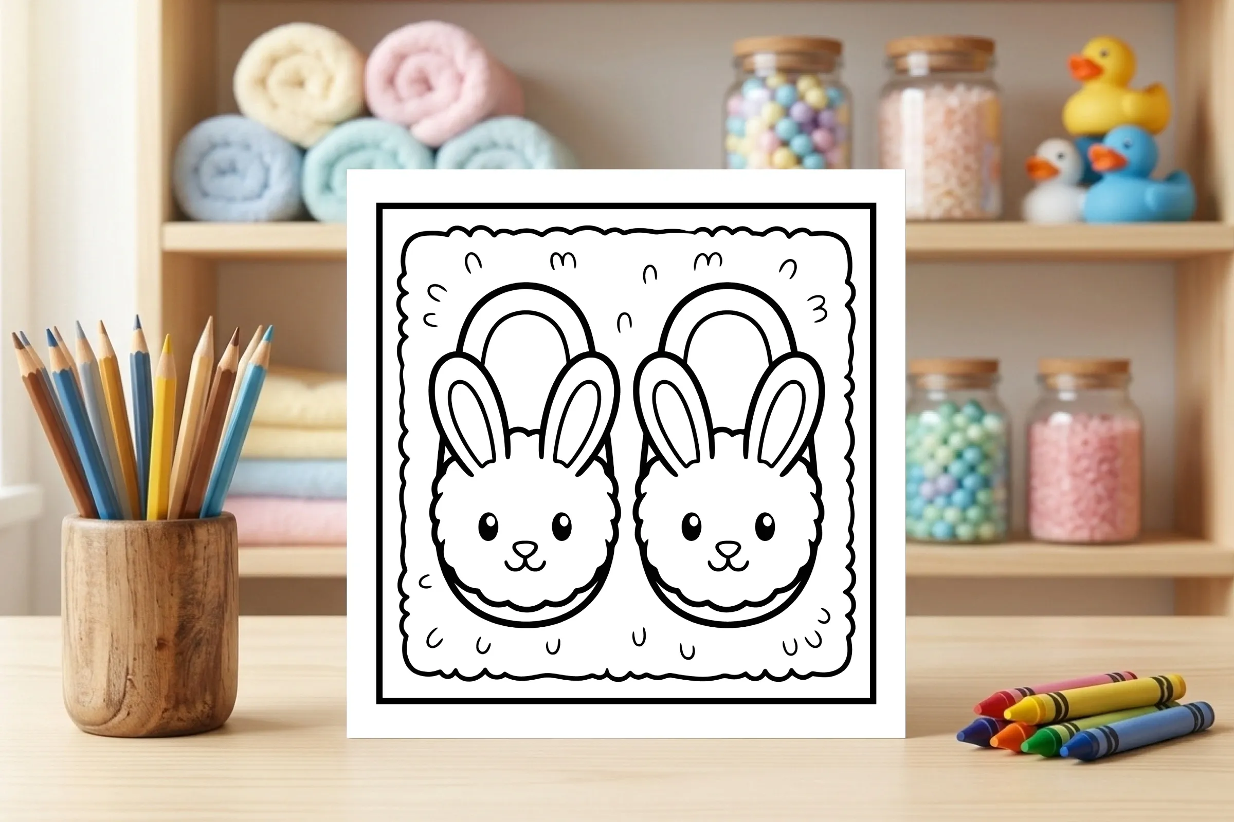 Bunny Slippers Coloring Page