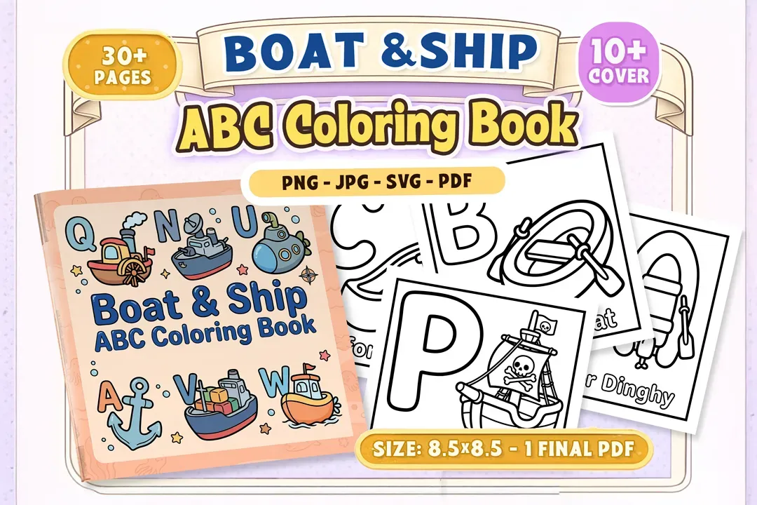 Boat and Ship ABC Coloring Book Pages
