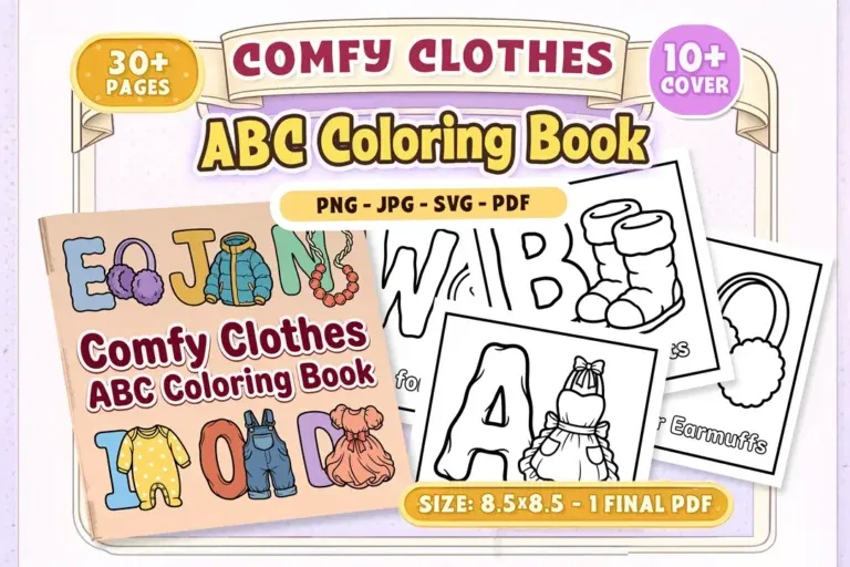 Comfy Clothes ABC Coloring Book Pages