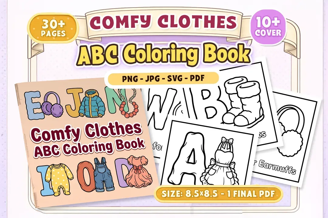 Comfy Clothes ABC Coloring Book Pages