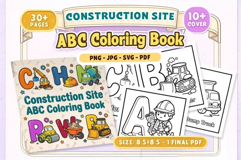 Construction Site ABC Coloring Book