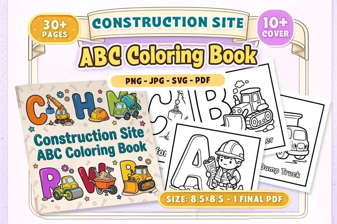 Construction Site ABC Coloring Book